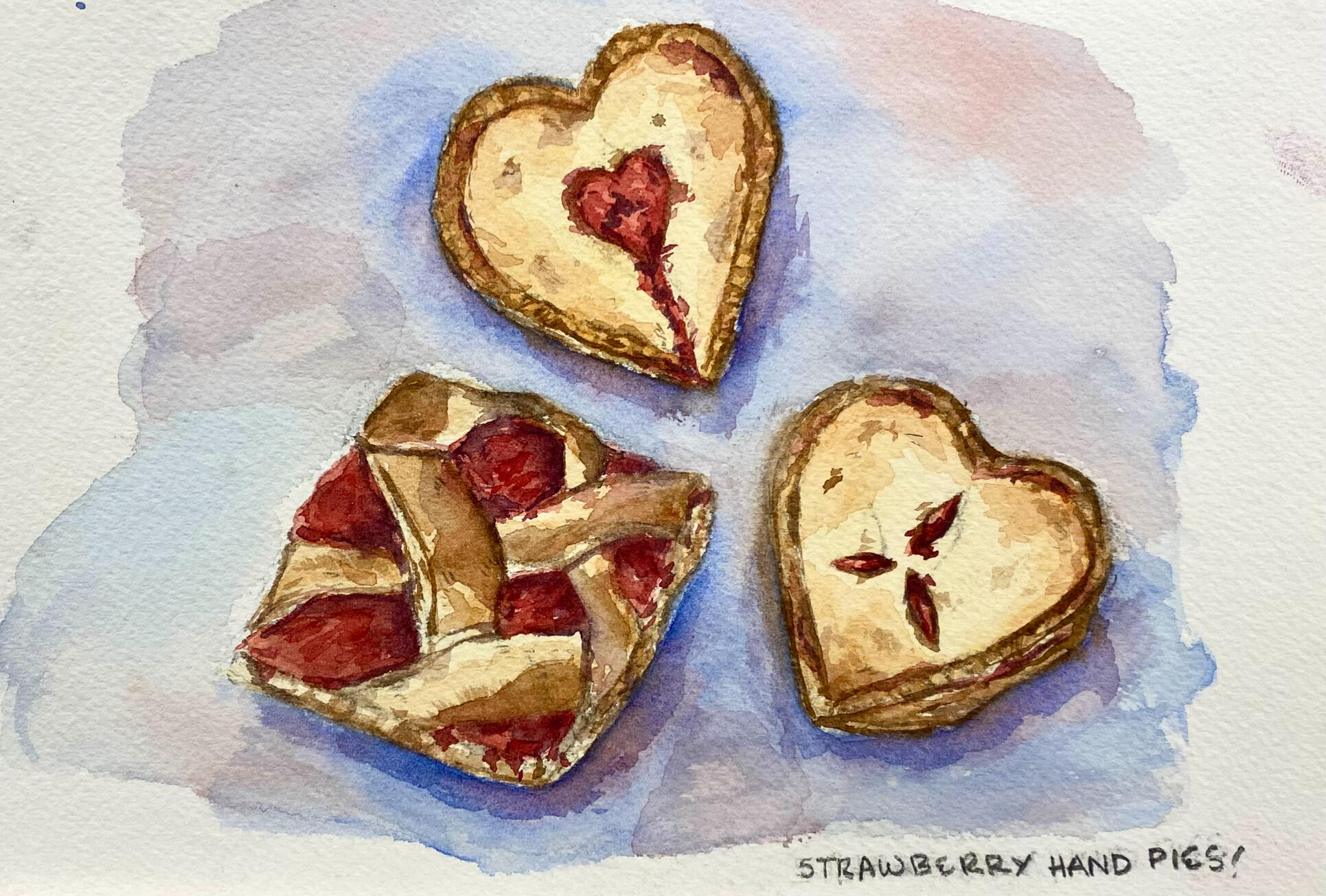 Strawberry Hand Pies in Watercolor Strawberry Hand Pies in Watercolor