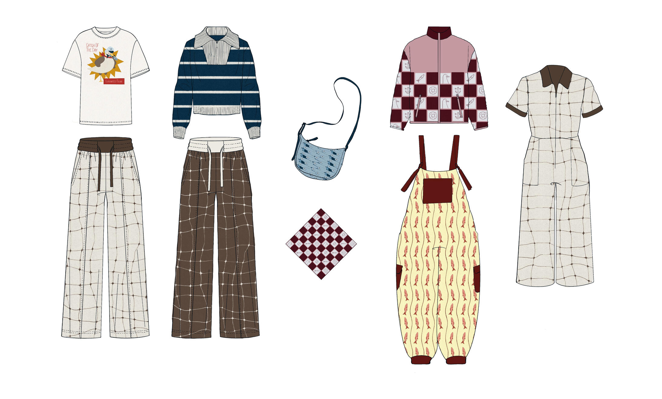 Fish Pattern Design Outfit Mockups (Tech Flats from Adobe Stock or Original) Fish Pattern Design Outfit Mockups (Tech Flats from Adobe Stock or Original)